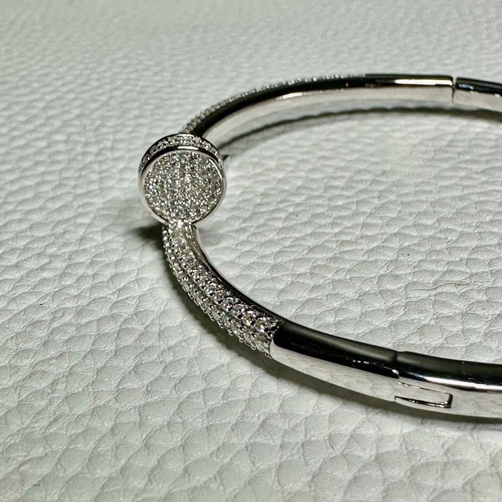 925 Sterling Silver Moissanite Bangle Bracelet 6.75” #1194 - Picture 2 of 9